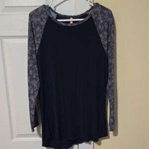 Navy Floral Sleeve Women's Long Sleeve Top